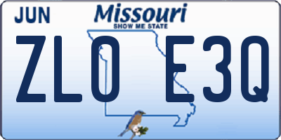 MO license plate ZL0E3Q
