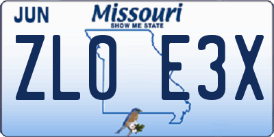 MO license plate ZL0E3X