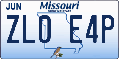 MO license plate ZL0E4P