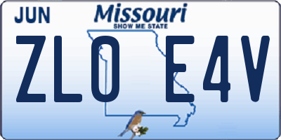 MO license plate ZL0E4V