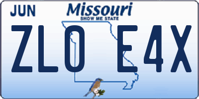 MO license plate ZL0E4X