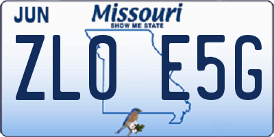 MO license plate ZL0E5G