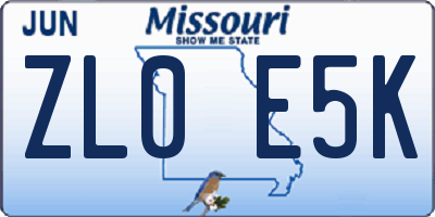 MO license plate ZL0E5K