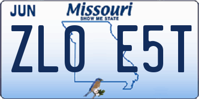 MO license plate ZL0E5T