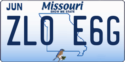 MO license plate ZL0E6G