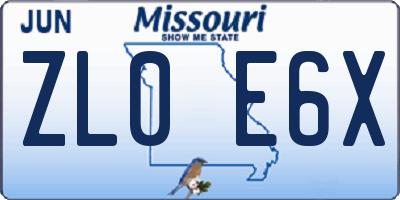MO license plate ZL0E6X