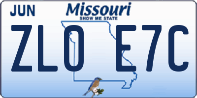 MO license plate ZL0E7C