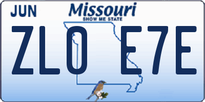MO license plate ZL0E7E