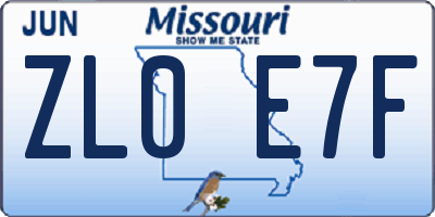 MO license plate ZL0E7F