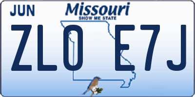 MO license plate ZL0E7J