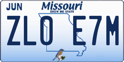 MO license plate ZL0E7M