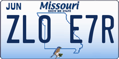 MO license plate ZL0E7R