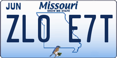 MO license plate ZL0E7T