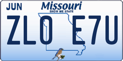 MO license plate ZL0E7U