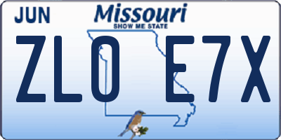 MO license plate ZL0E7X
