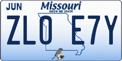 MO license plate ZL0E7Y