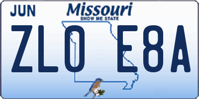 MO license plate ZL0E8A