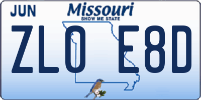 MO license plate ZL0E8D