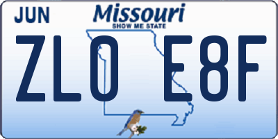 MO license plate ZL0E8F