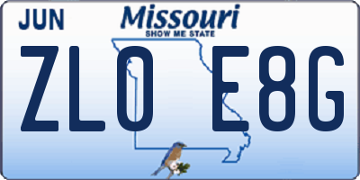 MO license plate ZL0E8G