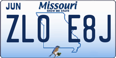 MO license plate ZL0E8J