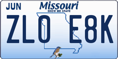 MO license plate ZL0E8K