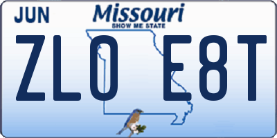 MO license plate ZL0E8T