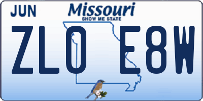 MO license plate ZL0E8W