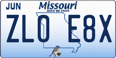 MO license plate ZL0E8X