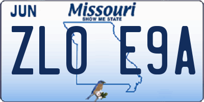 MO license plate ZL0E9A