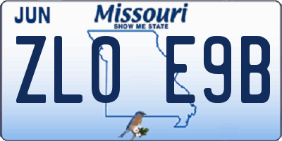 MO license plate ZL0E9B