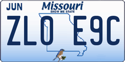 MO license plate ZL0E9C