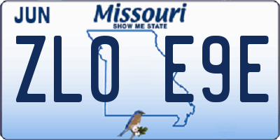 MO license plate ZL0E9E