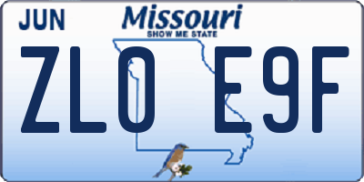 MO license plate ZL0E9F