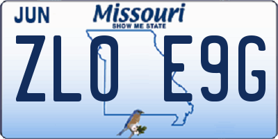 MO license plate ZL0E9G
