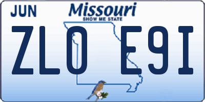 MO license plate ZL0E9I