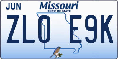MO license plate ZL0E9K