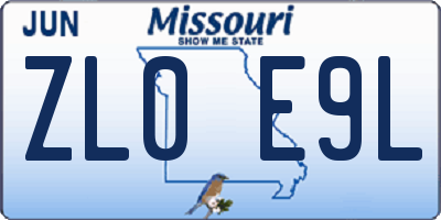 MO license plate ZL0E9L
