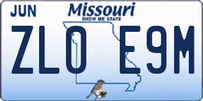 MO license plate ZL0E9M
