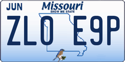 MO license plate ZL0E9P