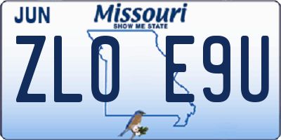 MO license plate ZL0E9U