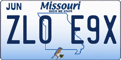MO license plate ZL0E9X