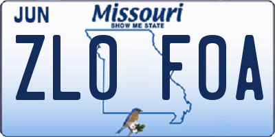 MO license plate ZL0F0A