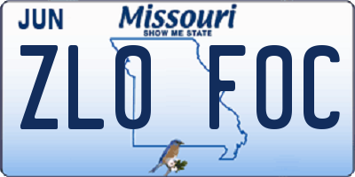 MO license plate ZL0F0C