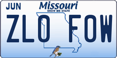 MO license plate ZL0F0W