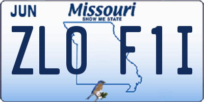 MO license plate ZL0F1I