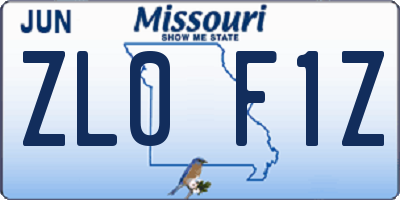 MO license plate ZL0F1Z