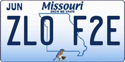 MO license plate ZL0F2E