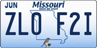 MO license plate ZL0F2I