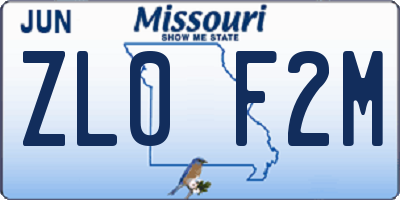 MO license plate ZL0F2M